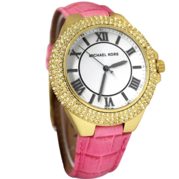 Michael Kors Camille Pink Leather Watch NWT - Picture 1 of 5